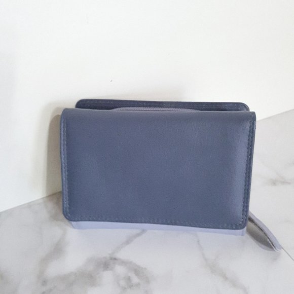 Leather Wallet with Zip Coin Section, Purple Navy - Picture 1 of 14
